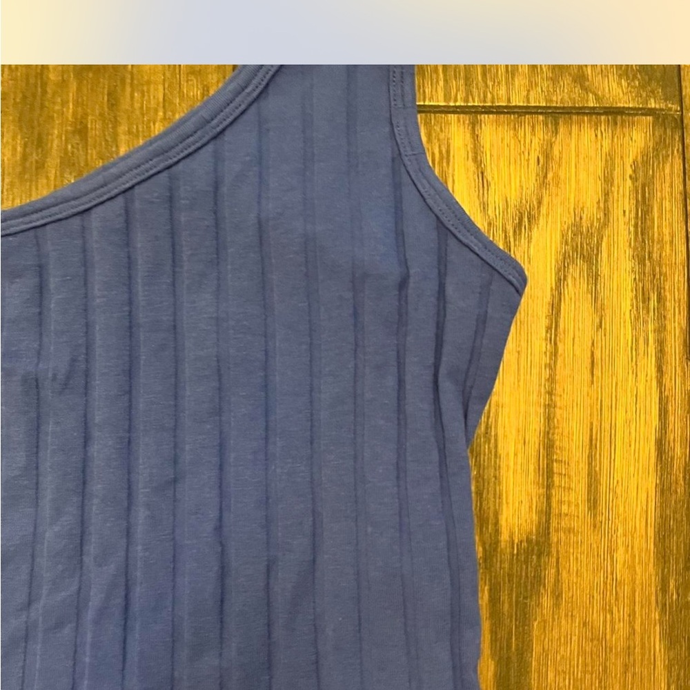 One-Shoulder Blue Ribbed Top - Picture 3 of 3